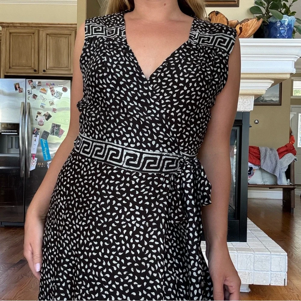 Natalie Martin Silk Wrap Danika Dress Black White print Size M - Picture 3 of 7